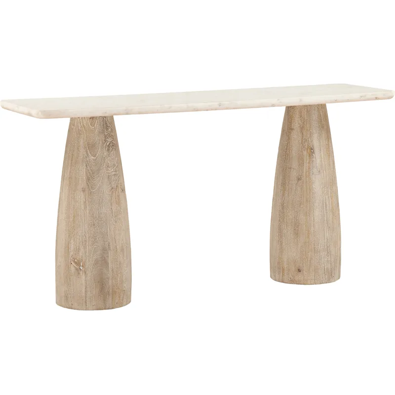 Palm Springs 60" Console Table with White Marble and Whitewash Modern Base