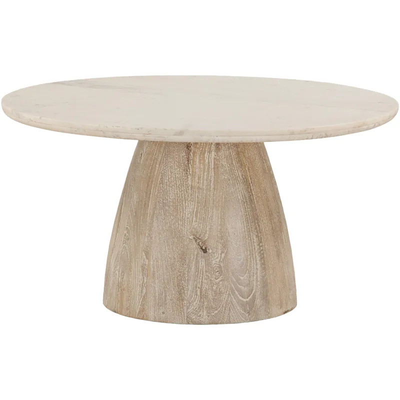 Palm Springs 36" Coffee Table with White Marble and Whitewash Modern Base