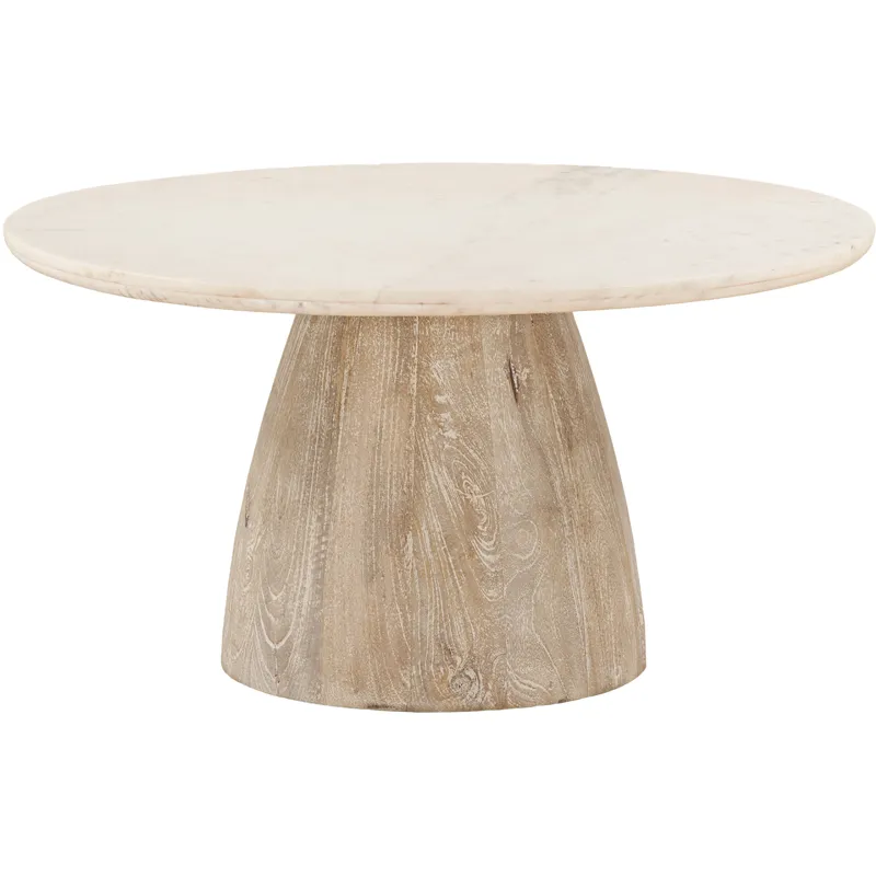 Palm Springs 36" Coffee Table with White Marble and Whitewash Modern Base