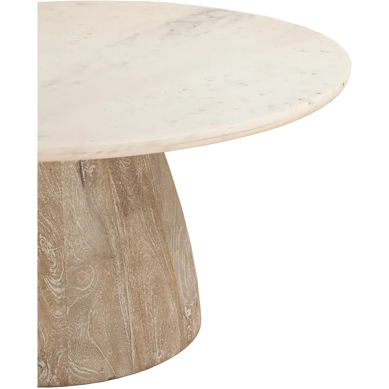 Palm Springs 36" Coffee Table with White Marble and Whitewash Modern Base