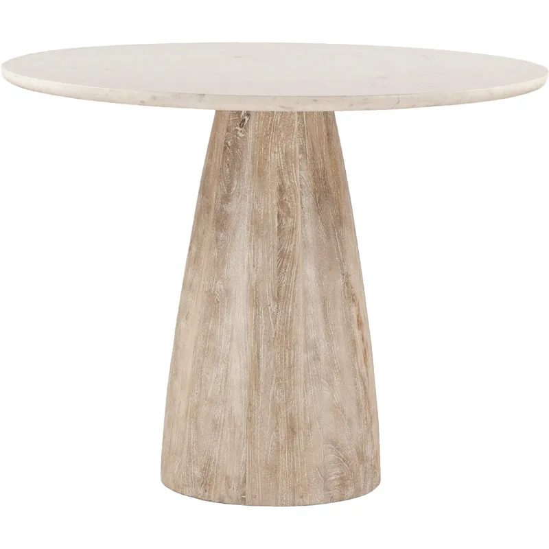 Palm Springs 48" Gathering Table with White Marble and Whitewash Modern Base