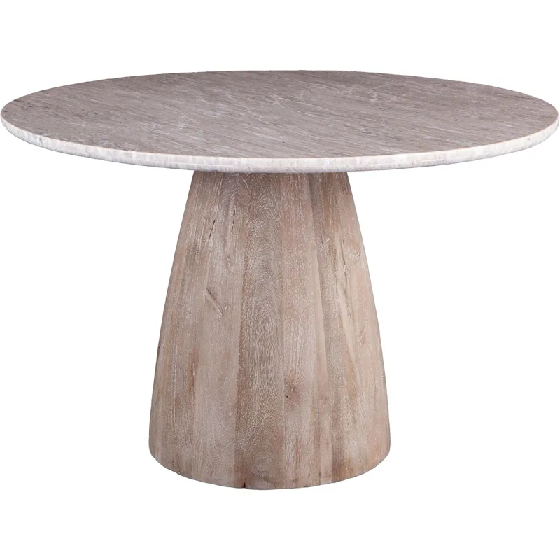 Palm Springs 48" Round Dining Table with Brown Lajaria Marble and Whitewash Modern Base