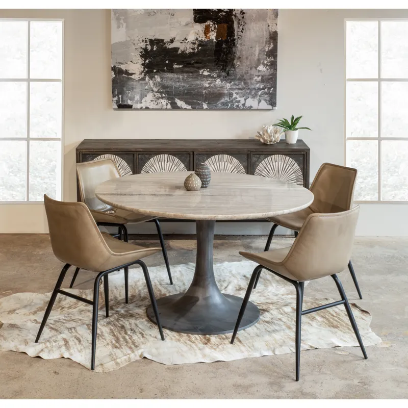 Palm Springs 48" Round Dining Table with Brown Lajaria Marble and Silver Base