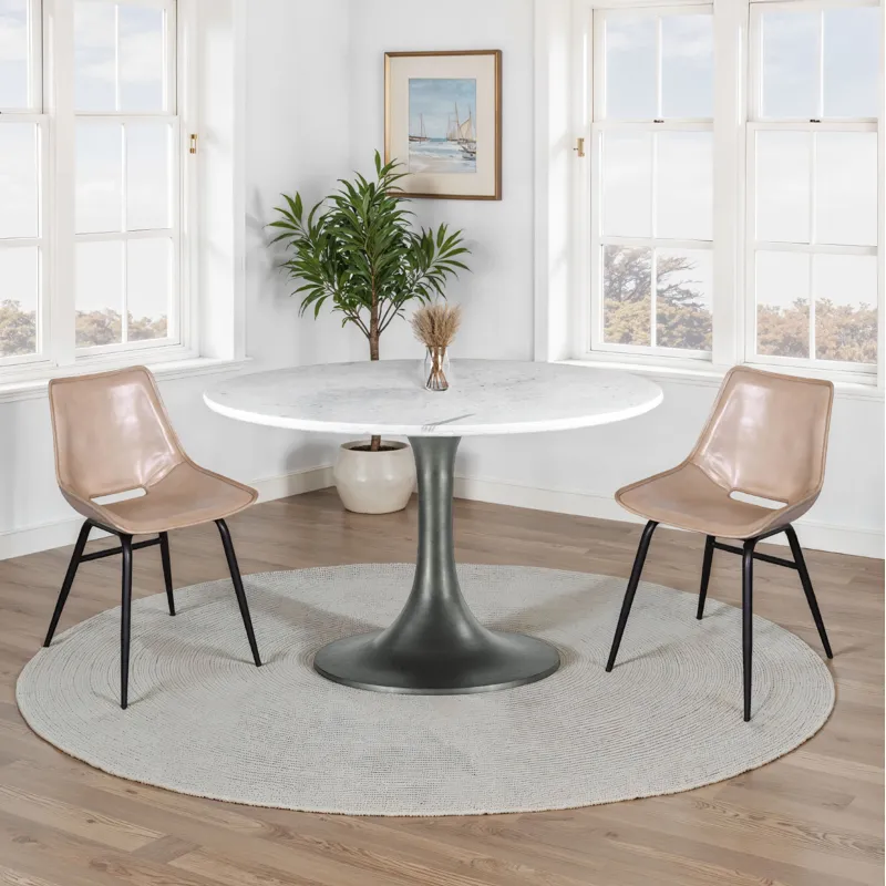 Palm Springs 48" Round Dining Table with White Marble and Silver Base