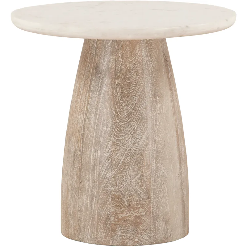 Palm Springs 22" Round Side Table with White Marble and Whitewash Modern Base