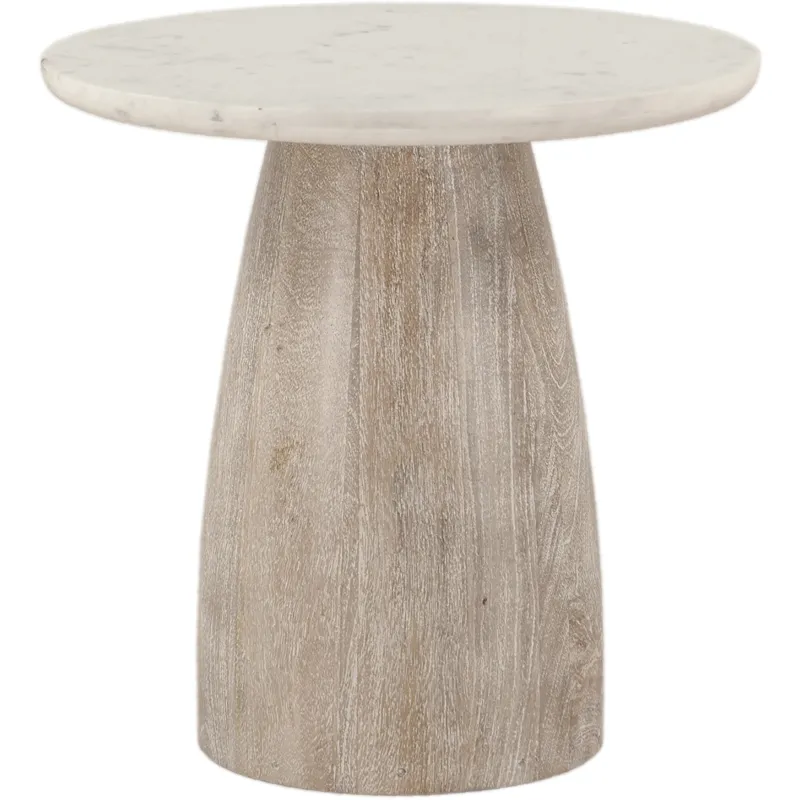 Palm Springs 22" Round Side Table with White Marble and Whitewash Modern Base