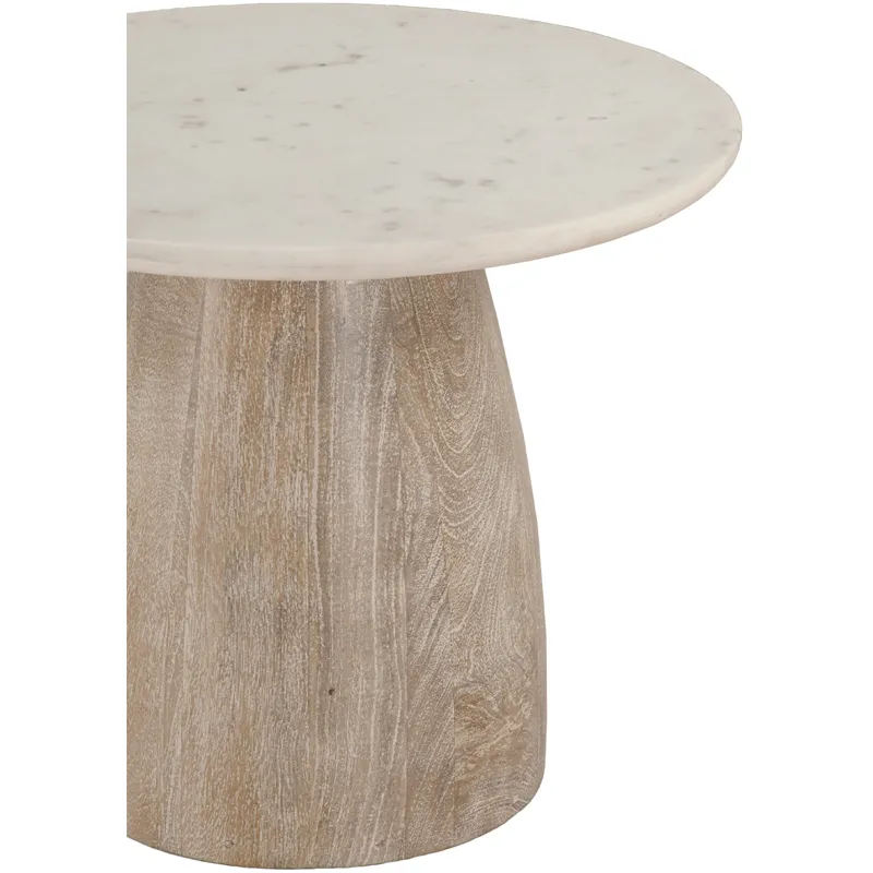 Palm Springs 22" Round Side Table with White Marble and Whitewash Modern Base