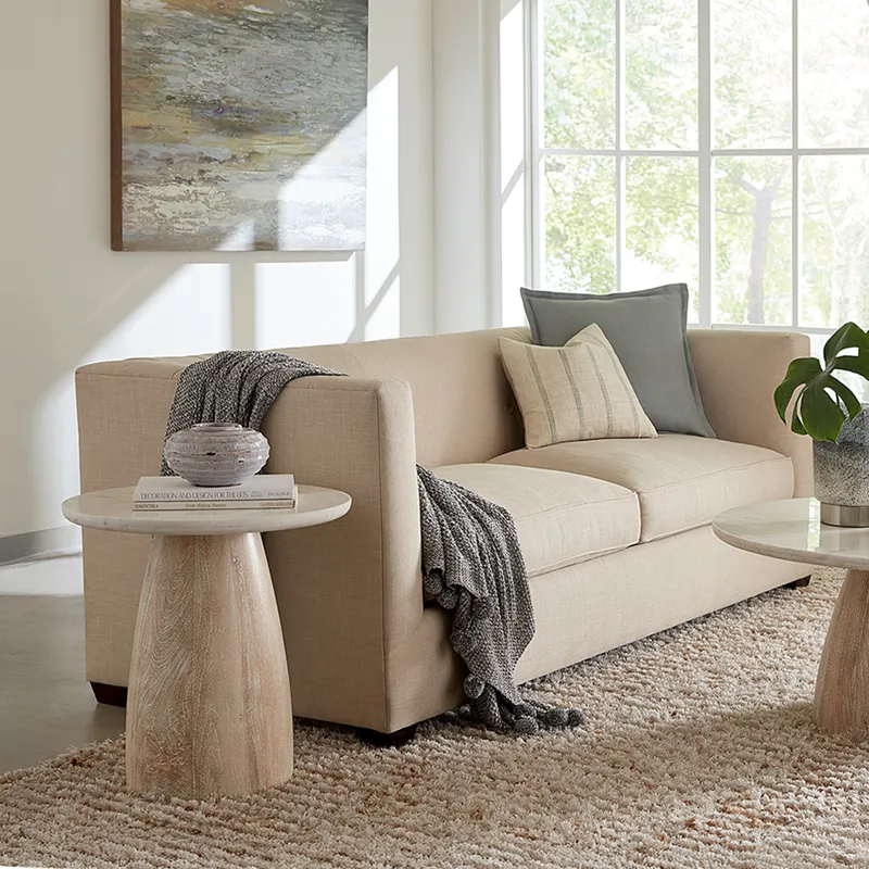 Palm Springs 22" Round Side Table with White Marble and Whitewash Modern Base