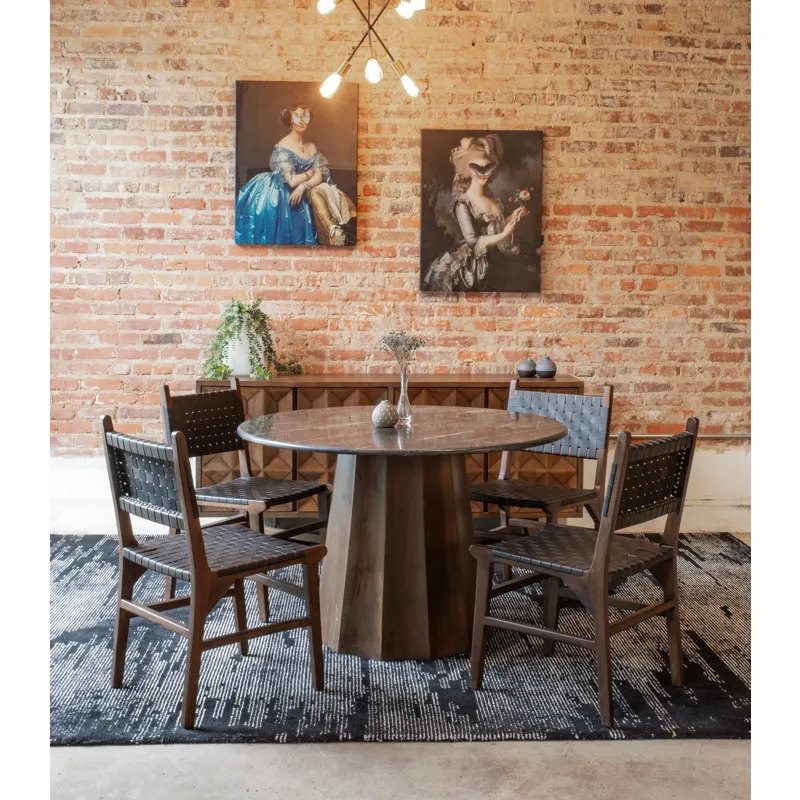 Palermo 18" Dining Chair with Black Leather in Matte Brown