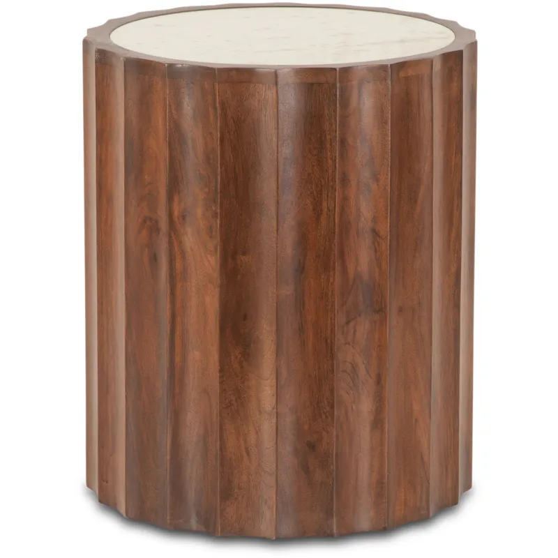 Palermo 18" Round Side Table with White Marble and Royal Brown Base