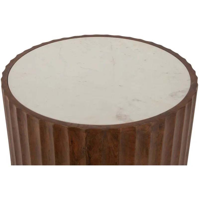 Palermo 18" Round Side Table with White Marble and Royal Brown Base