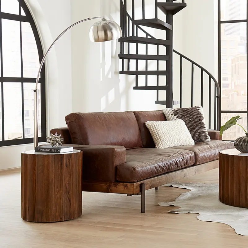 Palermo 18" Round Side Table with White Marble and Royal Brown Base