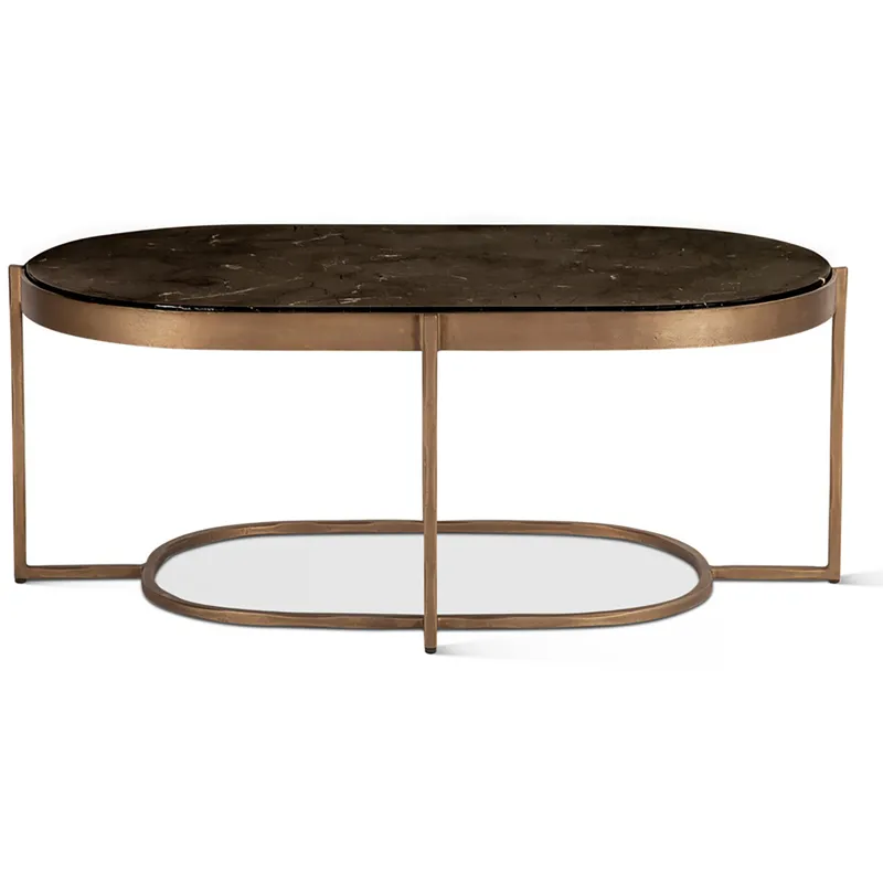 Reno 43" Coffee Table with Black Marble and Antique Brass Base