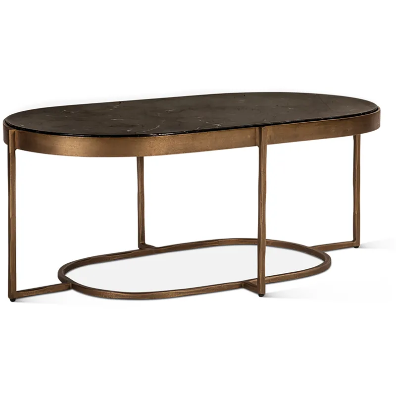 Reno 43" Coffee Table with Black Marble and Antique Brass Base