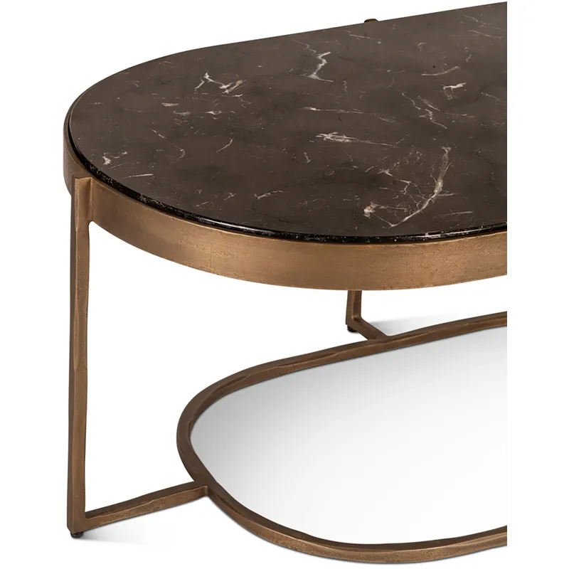 Reno 43" Coffee Table with Black Marble and Antique Brass Base