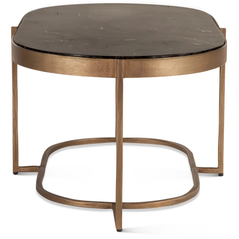 Reno 43" Coffee Table with Black Marble and Antique Brass Base