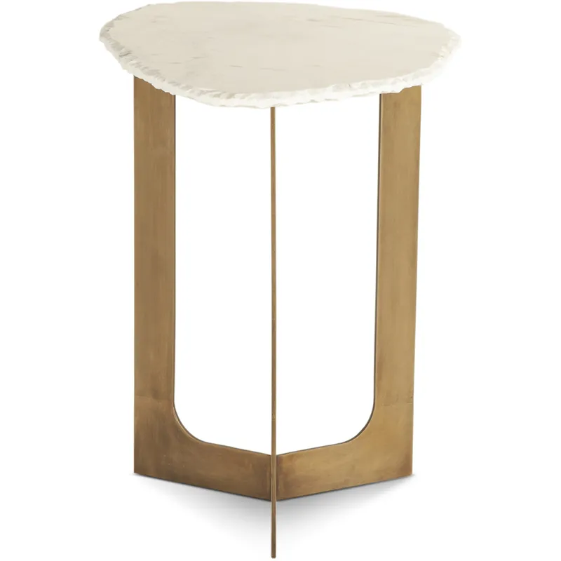 Reno 24" Side Table in White Marble and Antique Brass Base