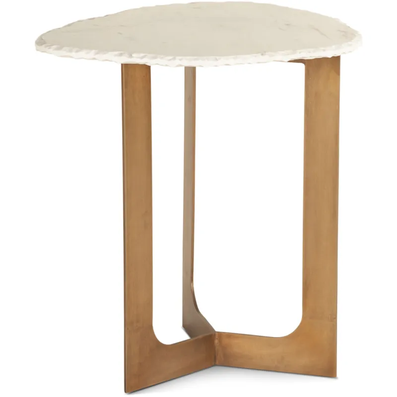 Reno 24" Side Table in White Marble and Antique Brass Base