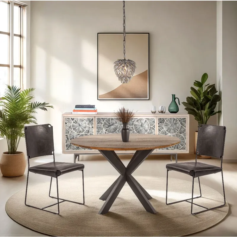 Rapallo 48" Round Dining Table in Natural Mango Wood and Iron