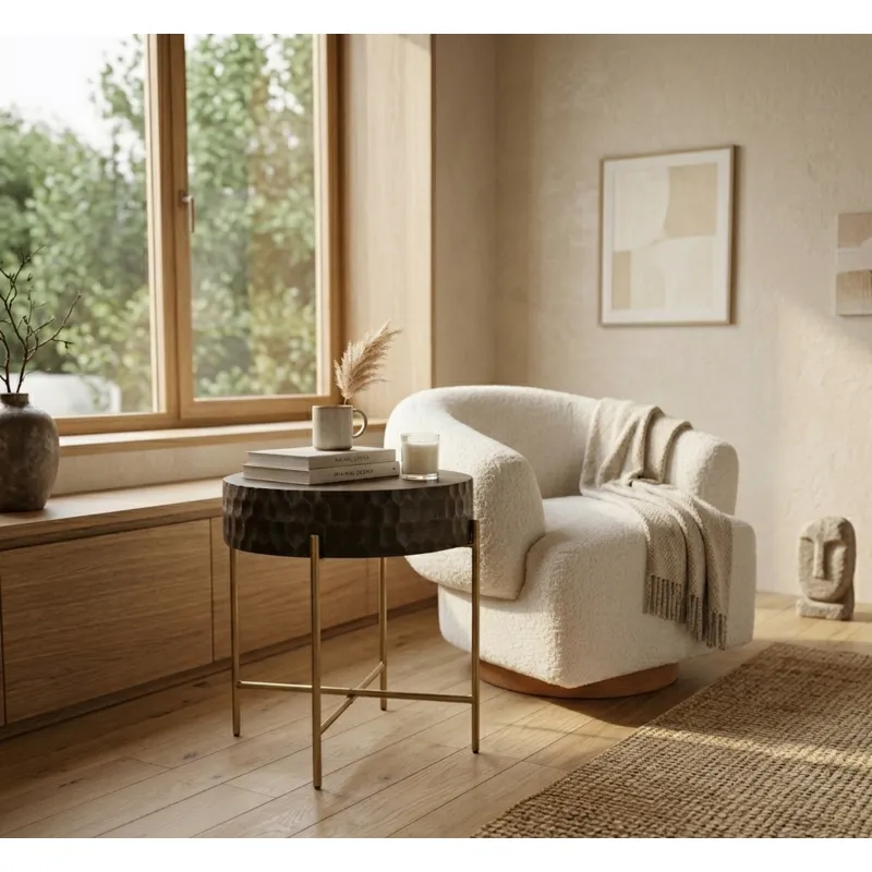 Gatsby Estelle 35" Swivel Accent Chair in Cream Boucle Fabric