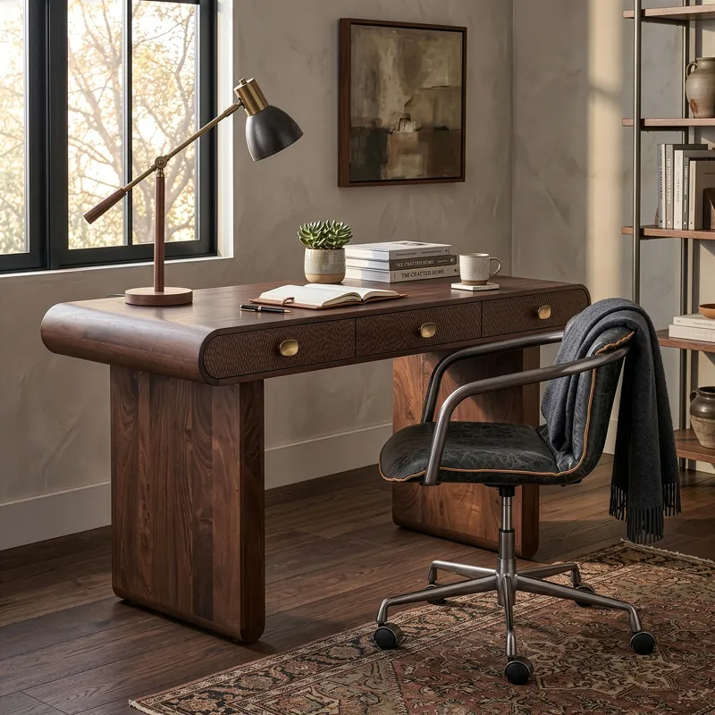 Portofino Swivel Office Chair in Antique Ebony Leather and Antique Zinc