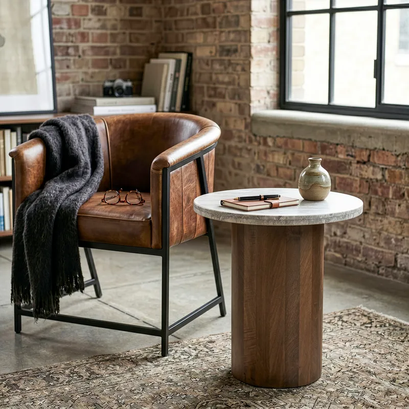 San Juan 20" Side Table in Royal Brown with Gray Travertine Top