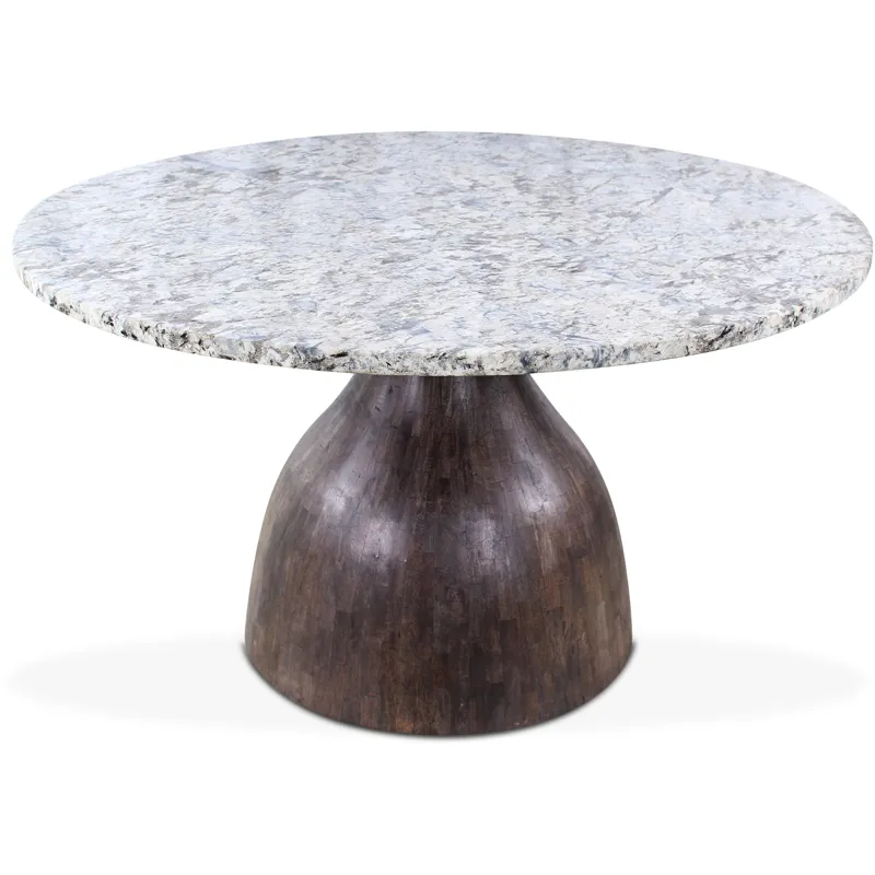 Solomon 54" Round Dining Table with Alaska White Marble and Blackwash Mango Base