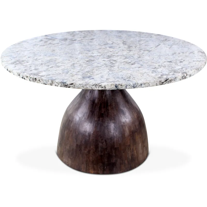 Solomon 54" Round Dining Table with Alaska White Marble and Blackwash Mango Base