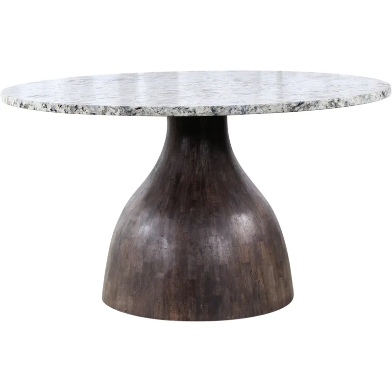 Solomon 54" Round Dining Table with Alaska White Marble and Blackwash Mango Base