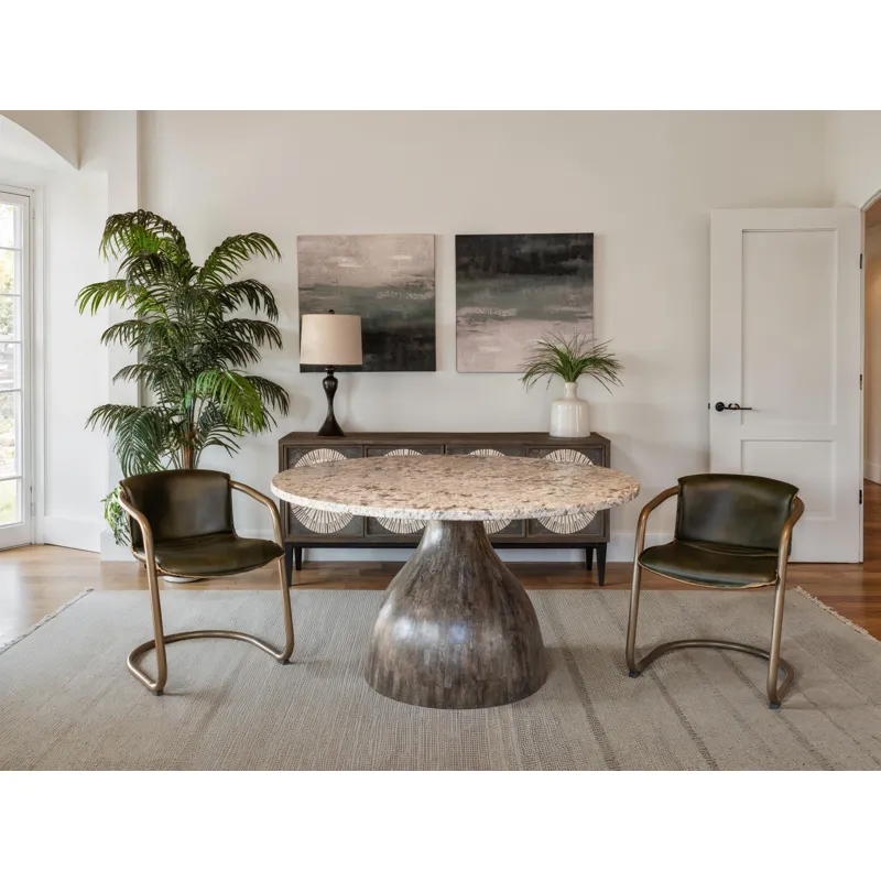 Solomon 54" Round Dining Table with Alaska White Marble and Blackwash Mango Base