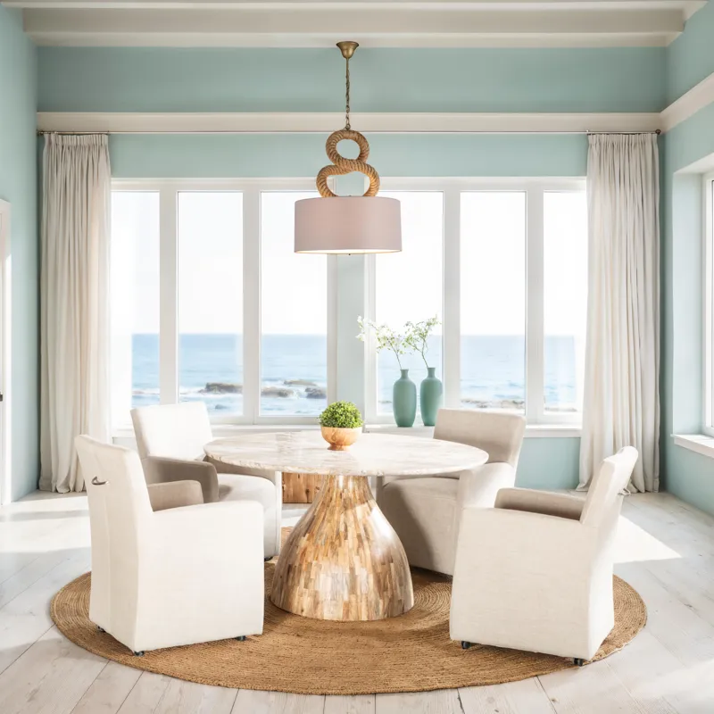 Solomon 54" Round Dining Table with Capri Beige Marble and Natural Mango Base