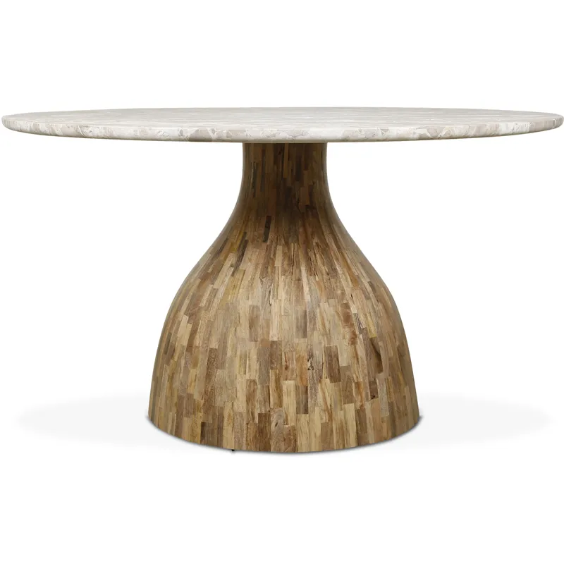 Solomon 54" Round Dining Table with Capri Beige Marble and Natural Mango Base