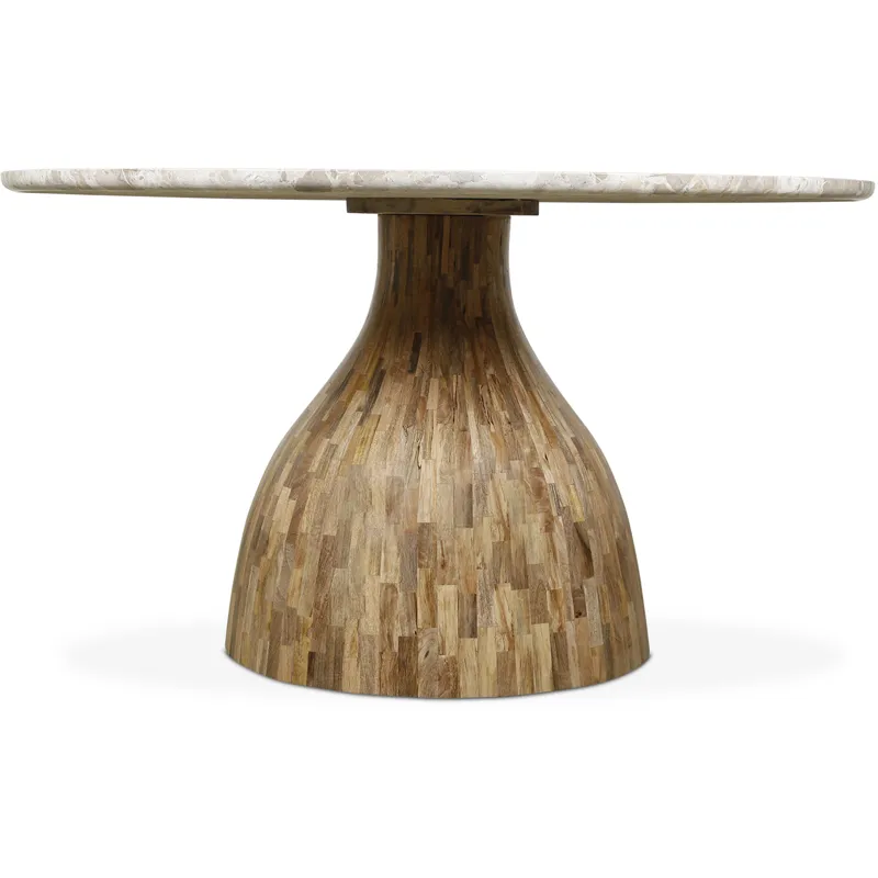 Solomon 54" Round Dining Table with Capri Beige Marble and Natural Mango Base