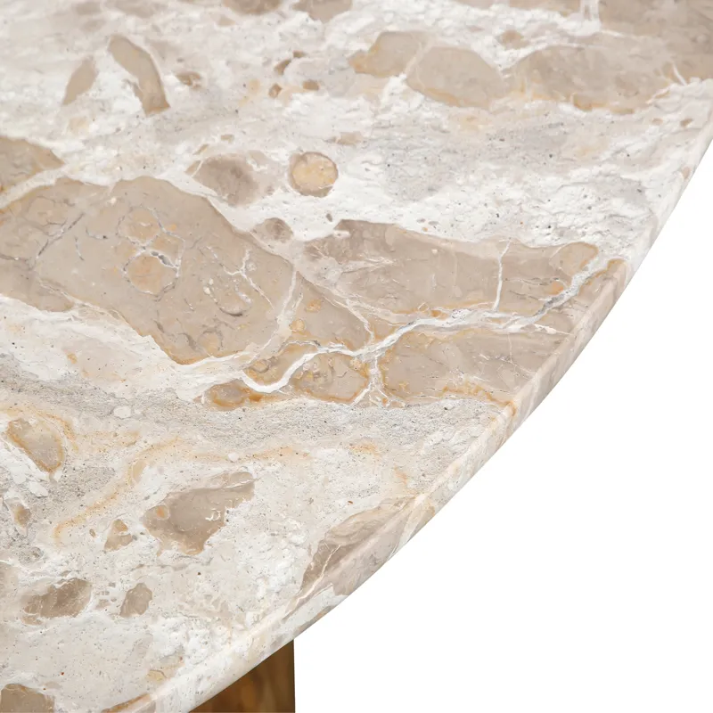 Solomon 54" Round Dining Table with Capri Beige Marble and Natural Mango Base