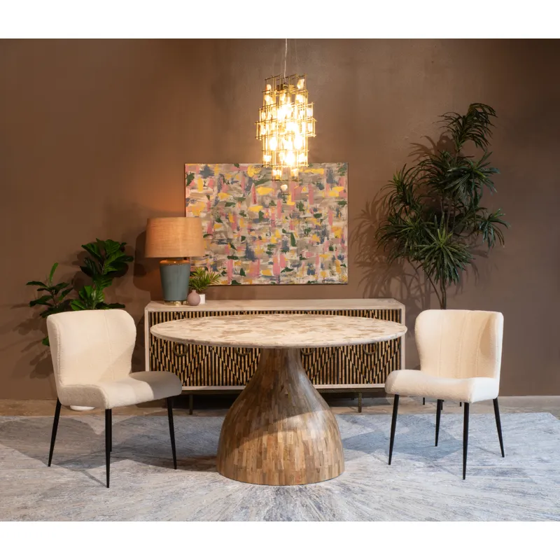 Solomon 54" Round Dining Table with Capri Beige Marble and Natural Mango Base