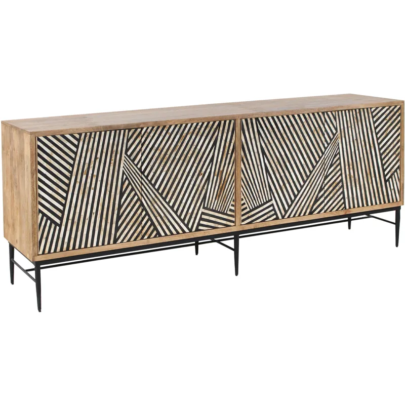 Solomon 80" Sideboard with  Bone and Wood Inlay on Metal Base