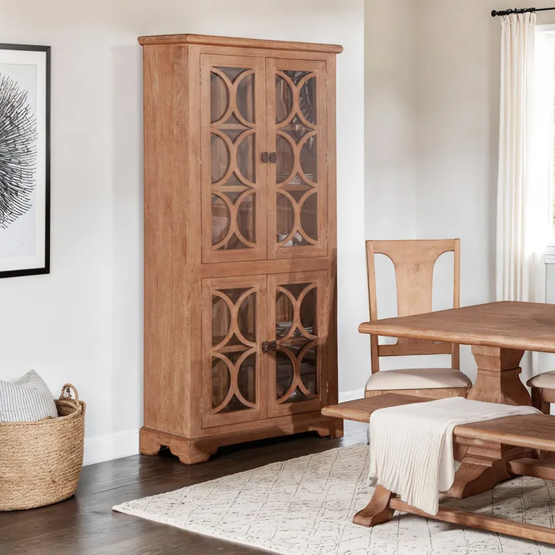 San Rafael 38" Tall Glass Cabinet in Antique Oak