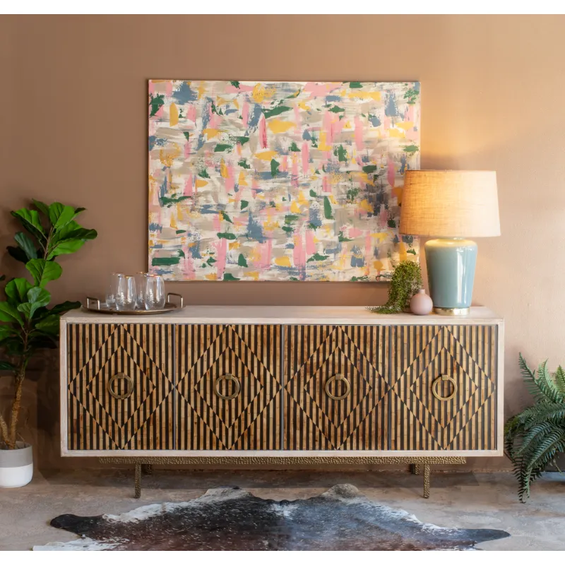 Taara 72" Sideboard with Horn and Wood Inlay on Metal Base