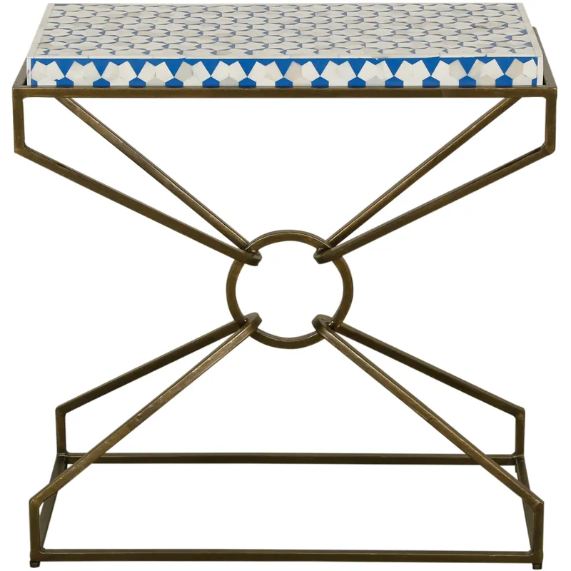 Taara 24" Side Table with Horn Inlay and Brass Base