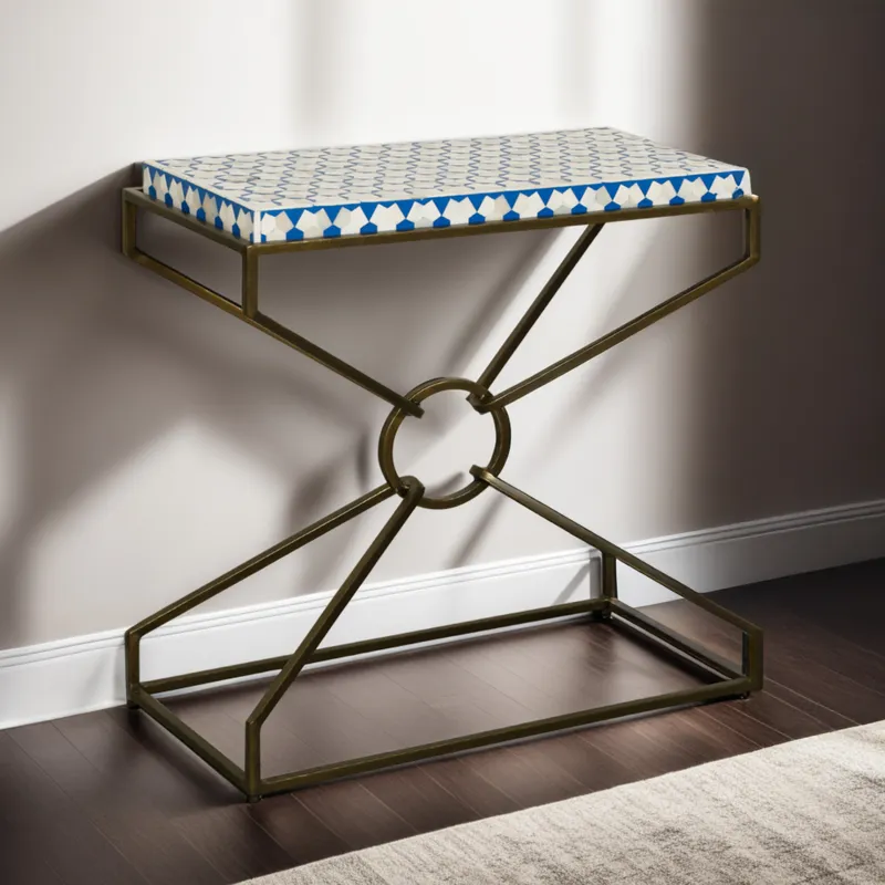 Taara 24" Side Table with Horn Inlay and Brass Base