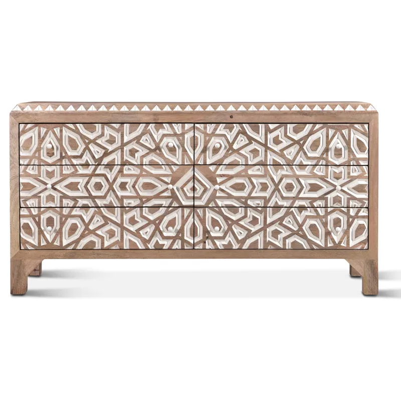 Tangiers 61" Six Drawer Dresser in Carved Natural White