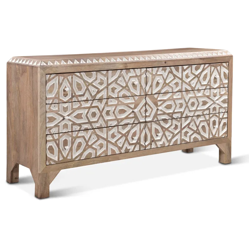 Tangiers 61" Six Drawer Dresser in Carved Natural White