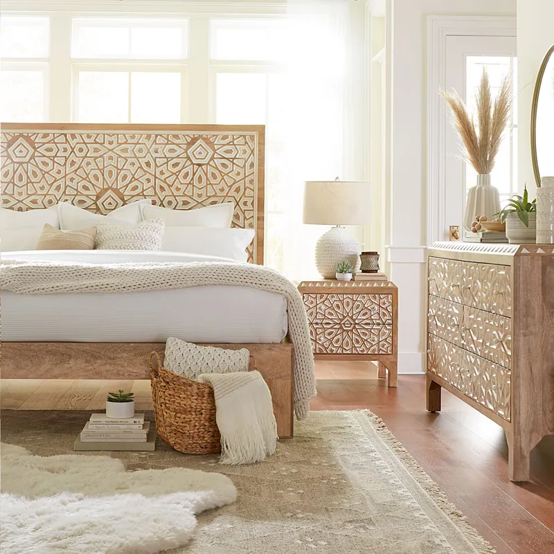 Tangiers 61" Six Drawer Dresser in Carved Natural White