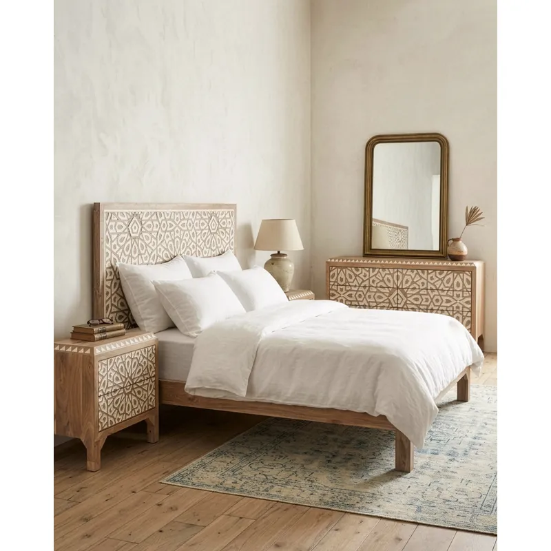 Tangiers 61" Six Drawer Dresser in Carved Natural White