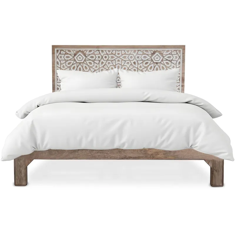 Tangiers Queen Bed in Carved Natural White