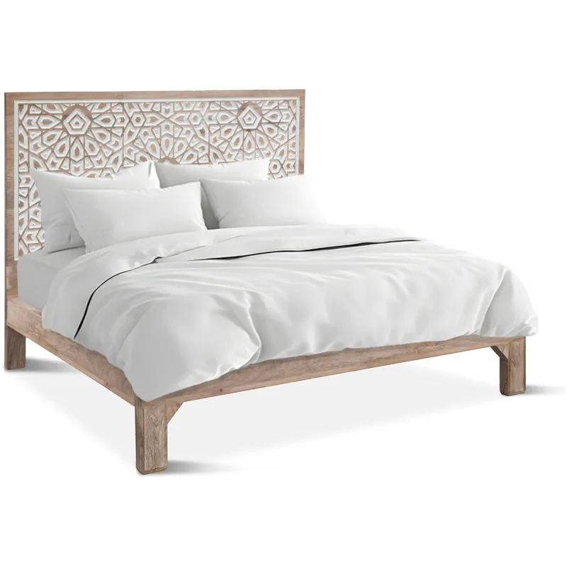 Tangiers Queen Bed in Carved Natural White