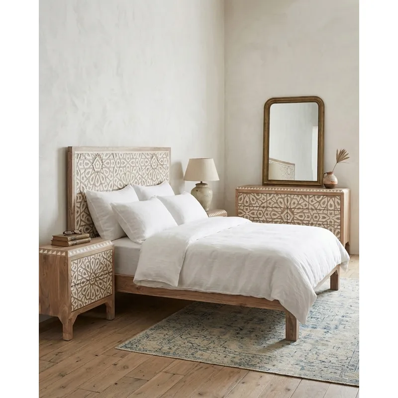 Tangiers Queen Bed in Carved Natural White
