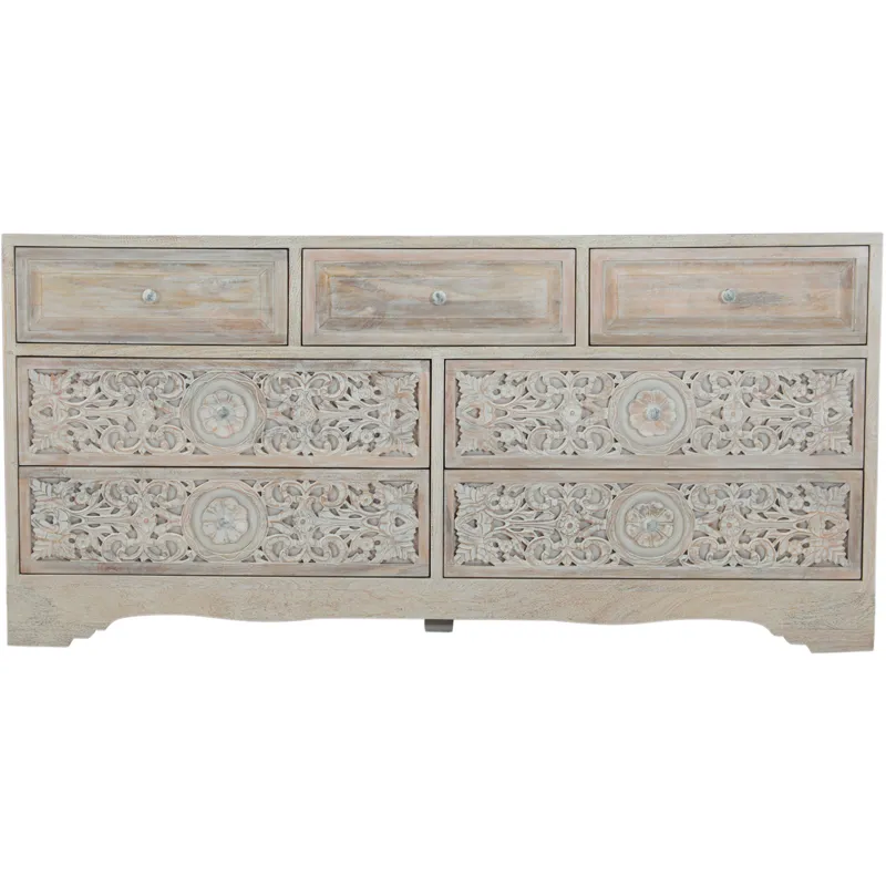 Taj 71" Dresser with Plinth Base in Carved Heirloom White