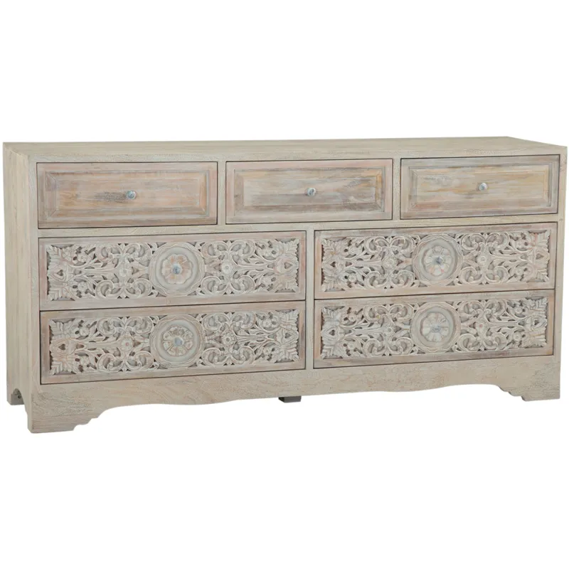 Taj 71" Dresser with Plinth Base in Carved Heirloom White