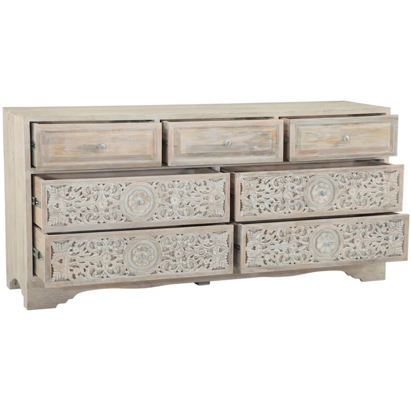 Taj 71" Dresser with Plinth Base in Carved Heirloom White